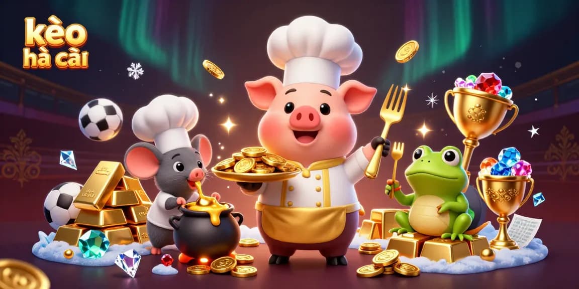 Experience thrilling kèo nhà cái sports betting with chef pig, sous-chef mouse, and critic frog amidst gold!