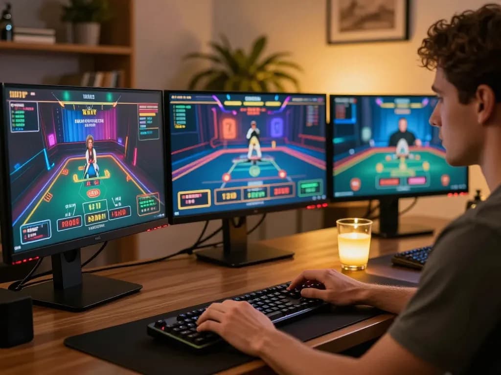 Engaged player at a wala 88 online gaming setup focusing on live betting.