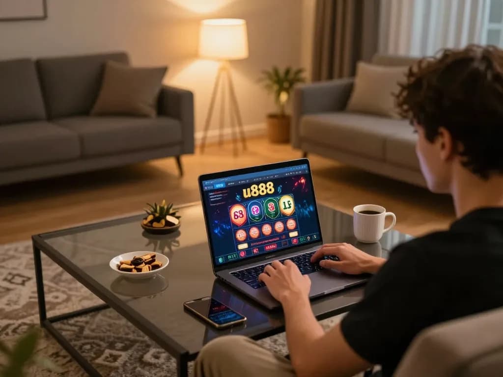 Player experiencing thrilling games on u888 platform in a cozy living room setting.