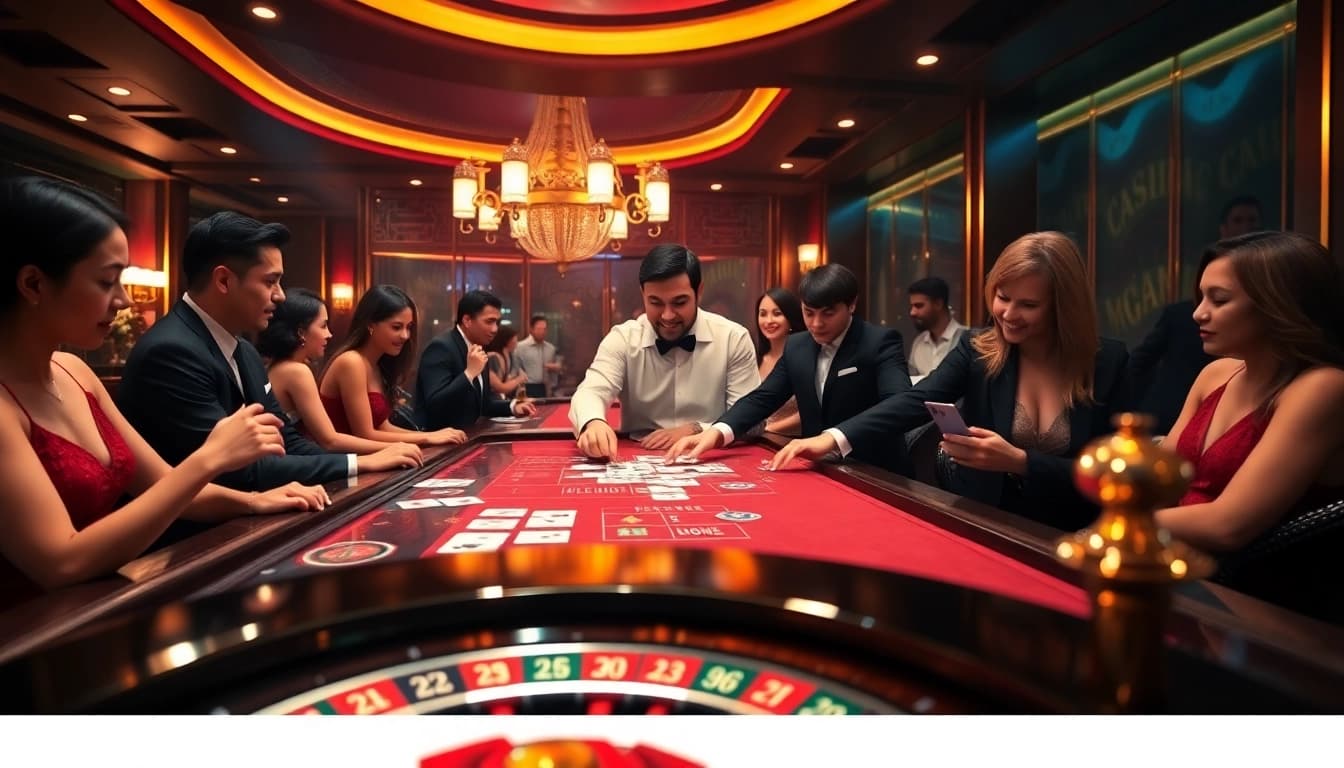 Players enjoying the hm88 game at a luxury casino, highlighting excitement and professional play.
