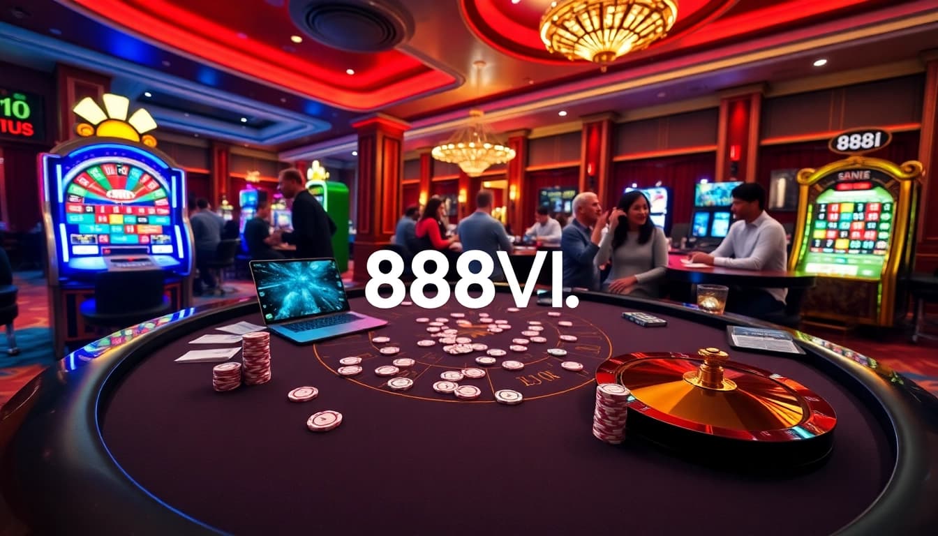 Experience the thrill at nhà cái 888VI with vibrant casino games and players immersed in action.