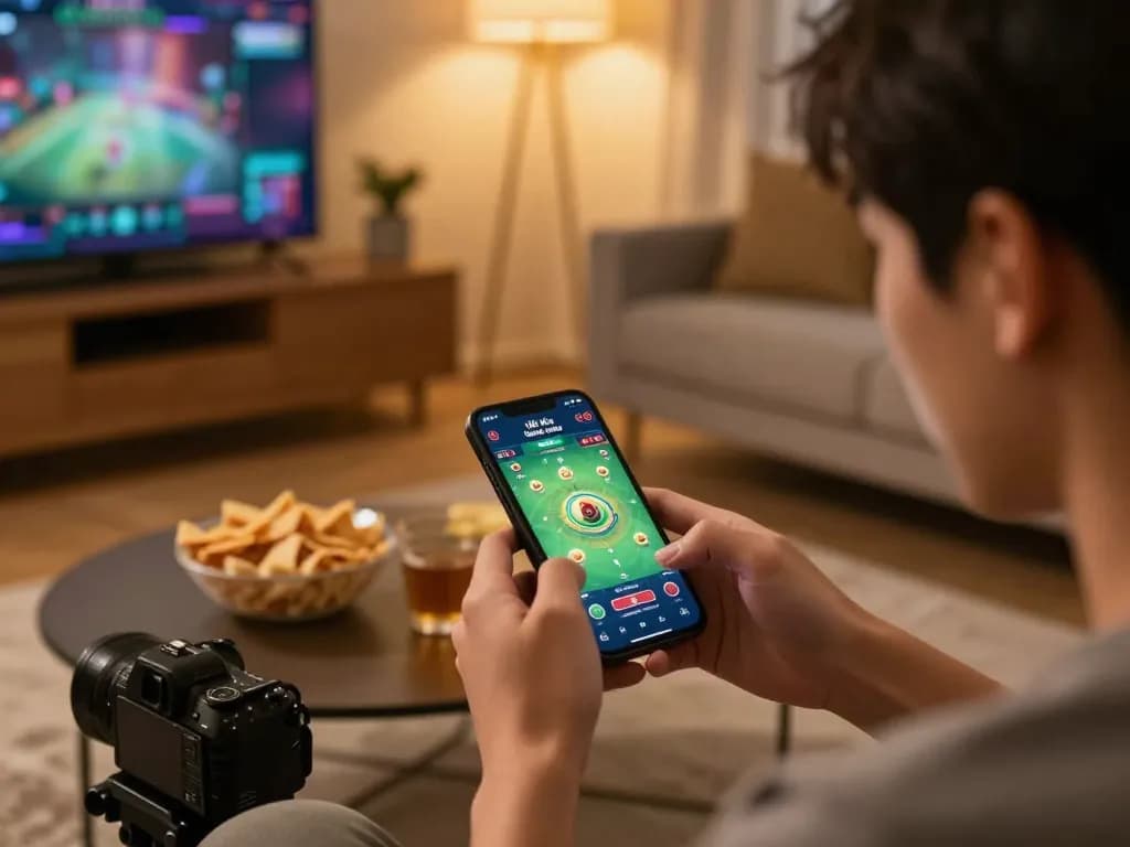 Engaging in app tài xỉu online uy tín gameplay while surrounded by a cozy home setup.