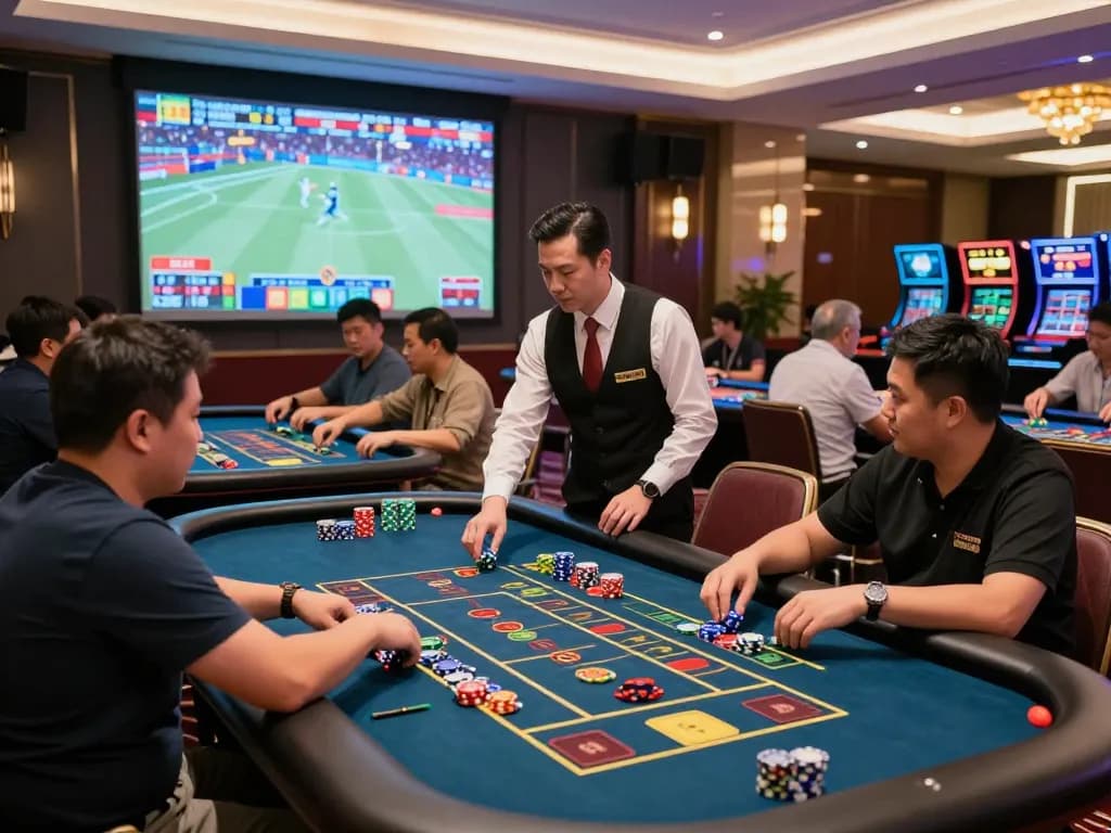 Exciting gaming action at nhà cái 33win with players enjoying roulette and sports betting.