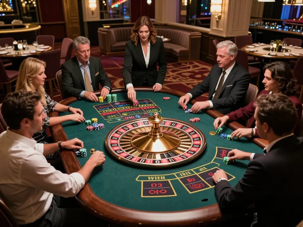 Engage in the thrill of roulette at 789winn.click, where players eagerly place bets amid lavish casino decor.