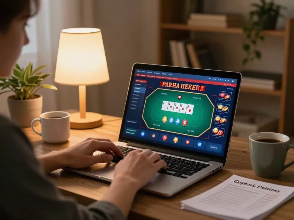 Engaging online poker session at a nhà cái online uy tín, fostering strategic thinking in a cozy home environment.