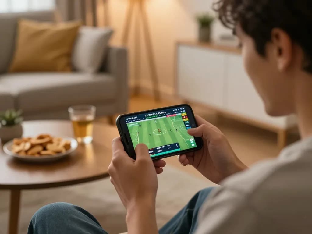 Net88 sports betting excitement captured as user engages with smartphone during live match