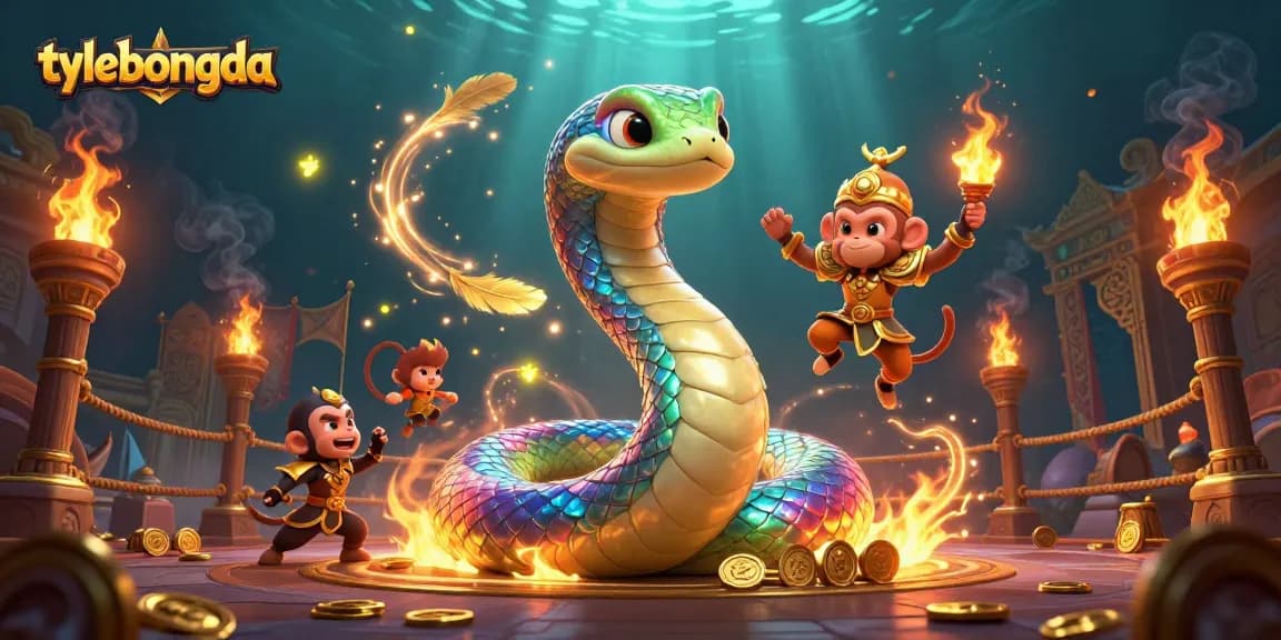 Experience the thrill of sports betting with tylebongda's dynamic 3D visual featuring a serpent and monkey king.