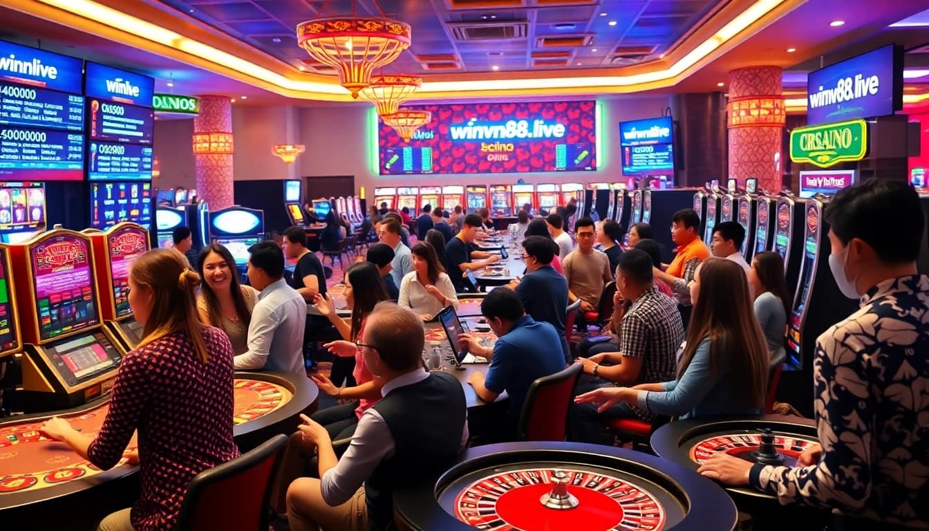 Engaging online casino atmosphere symbolizing winvn88.live with players enjoying games.