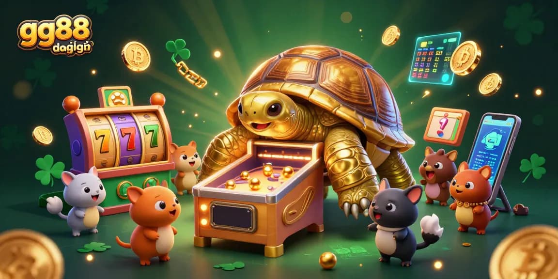 Engage in exciting play at gg88 đăng nhập with a vibrant casino scene featuring a colossal tortoise pinball machine.