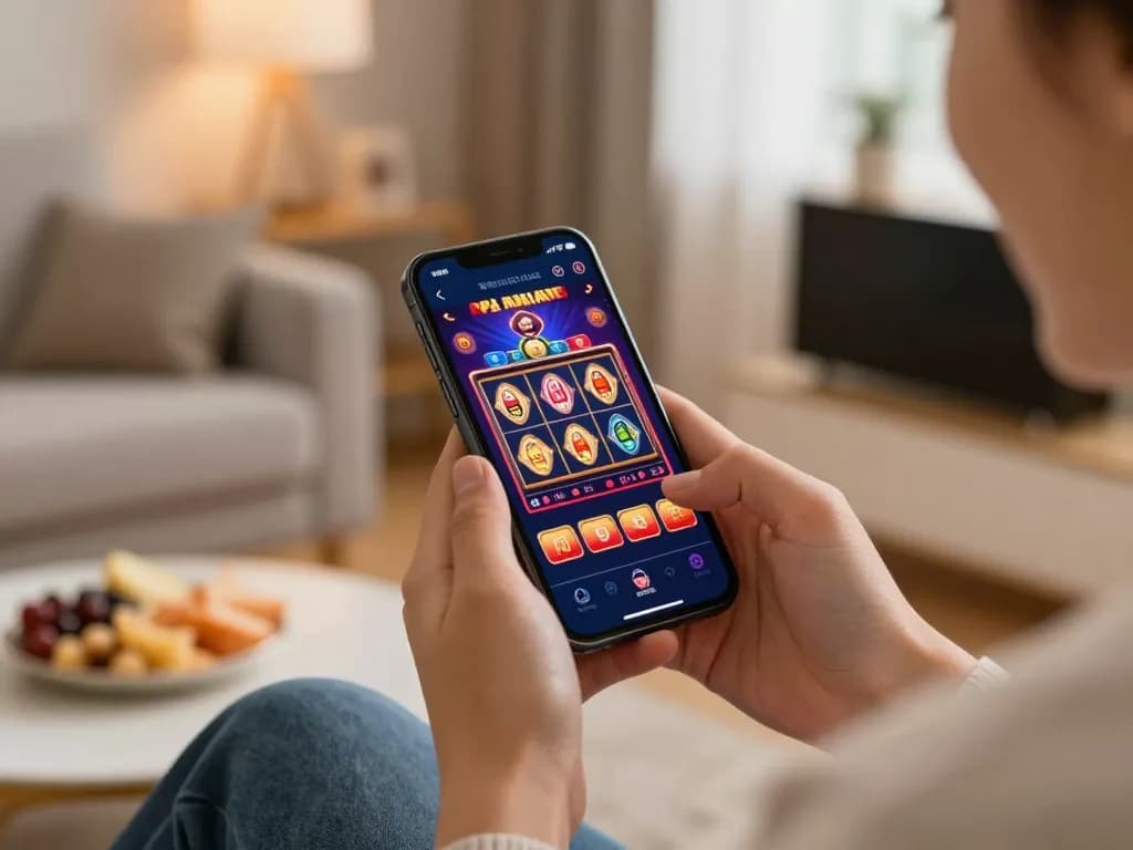 Player engaged in online gaming via sc88 trang chủ app showcasing vibrant slots interface on smartphone.