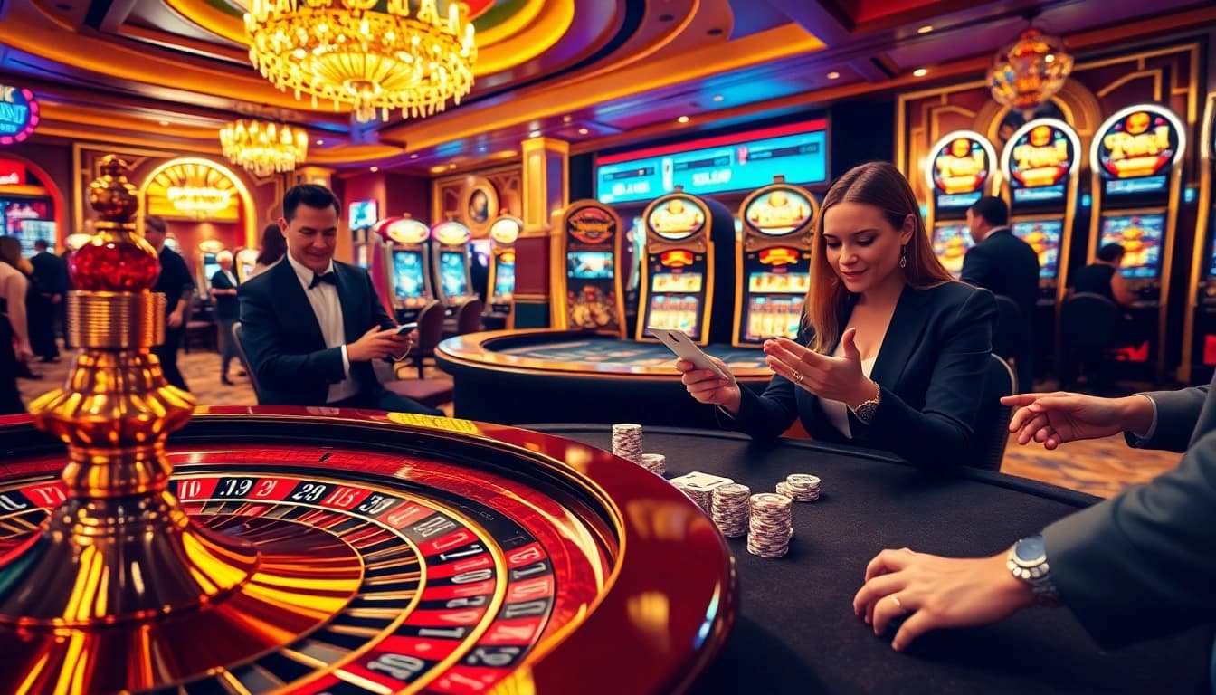 Experience the excitement of chotruyen in a luxurious casino setting with players enjoying their games.