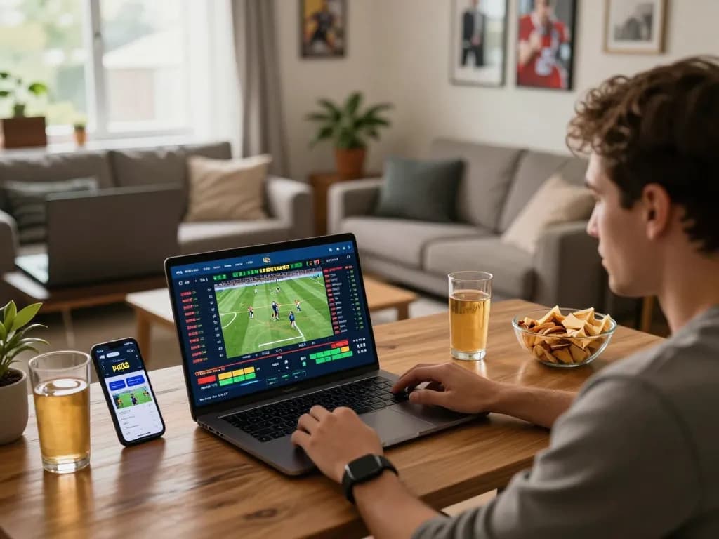 Placing bets on pg88 sportsbook app during an exciting home gaming session.