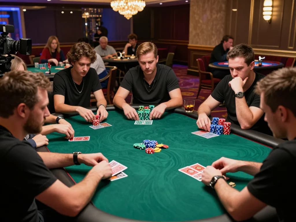 Kuwin-vn players strategizing their next move in an intense high-stakes poker game.