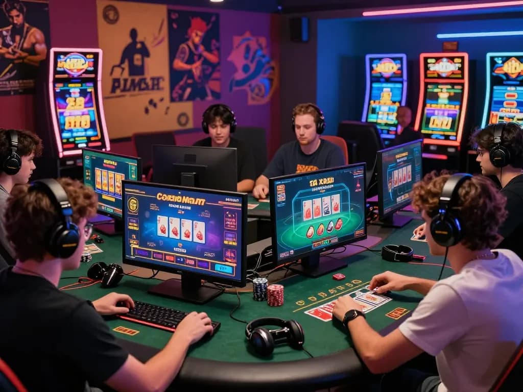 A diverse group of players enjoying the rikvip online gaming platform with vibrant graphics and gaming accessories.