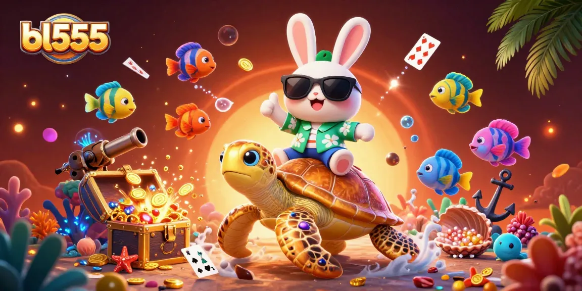 Win big with bl555 at the casino, featuring an adventurous lucky rabbit and golden turtle!