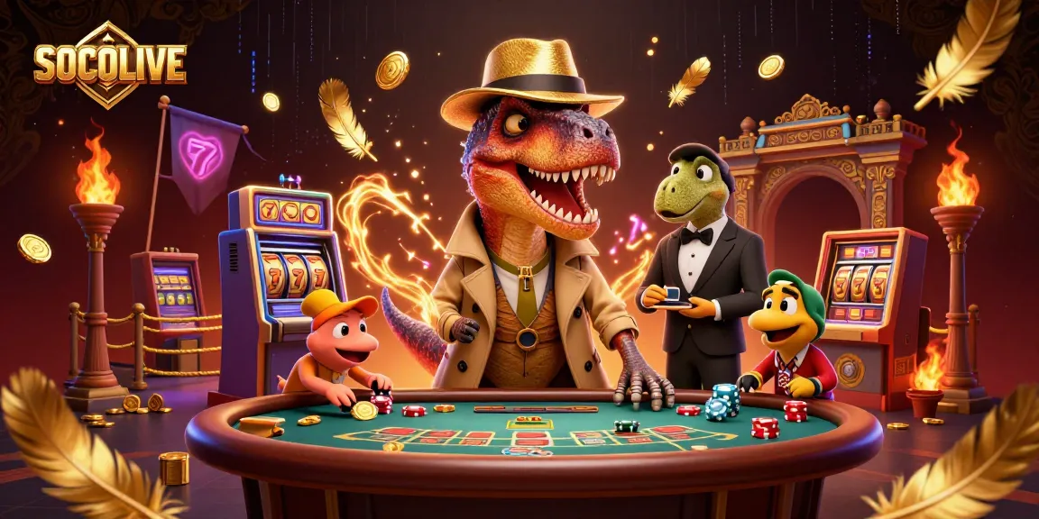 SOCOLIVE shows a velociraptor card counter and stegosaurus pit boss in a captivating online casino scene.