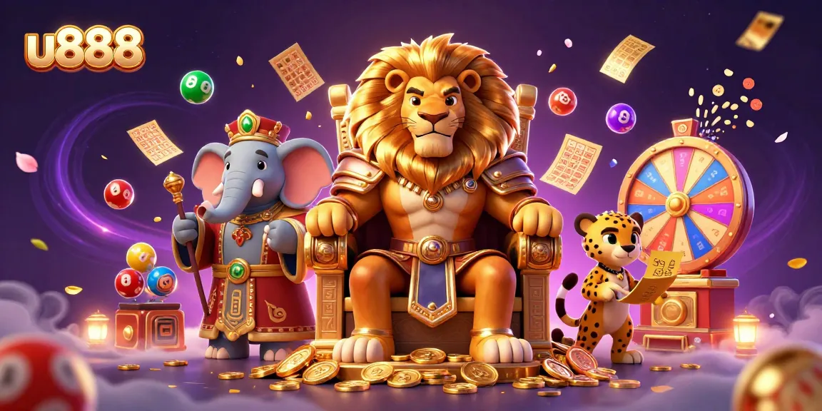 Experience the excitement at u888 with our vibrant lottery-themed casino illustration.