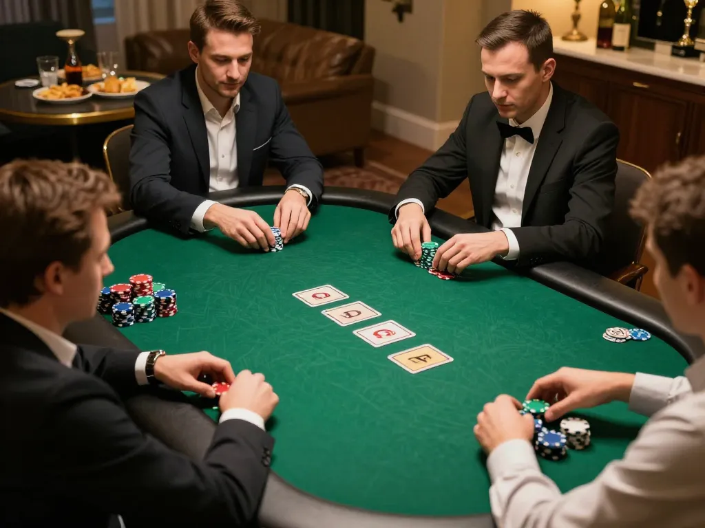 Sunwin players strategizing during an exciting home poker game, emphasizing interaction and engagement.