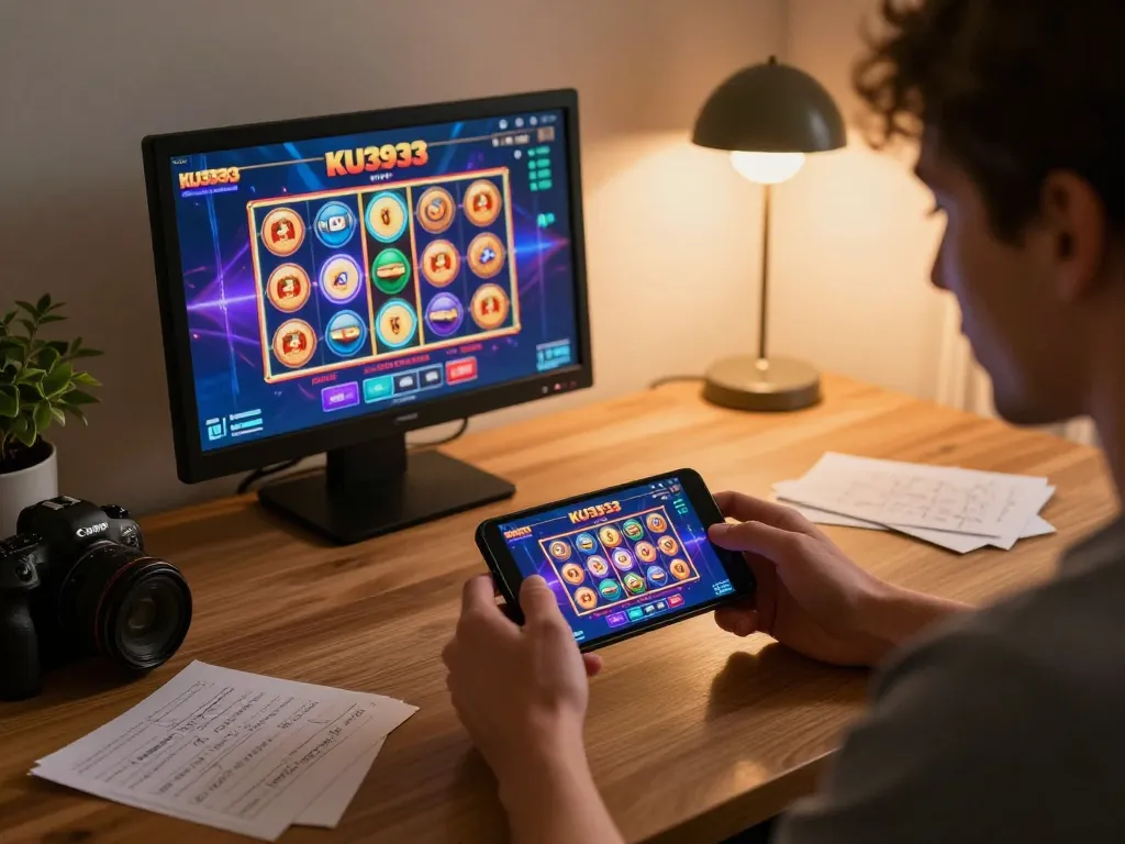 Engaged player using the KU3933 app on a mobile device for an immersive gaming experience
