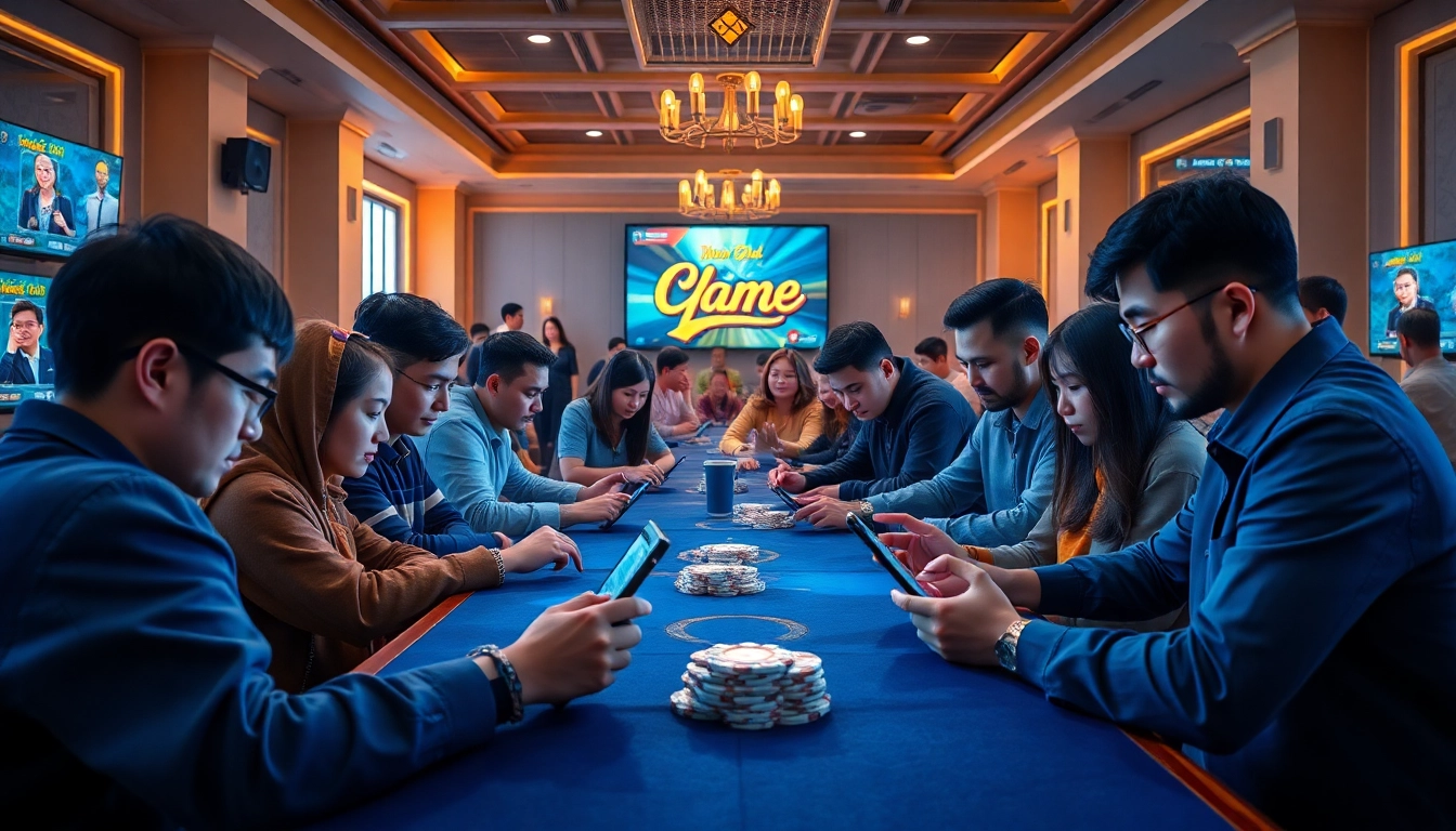 Online gaming excitement at gamebaidoithuong.com.vc showcasing players engaged in card games.