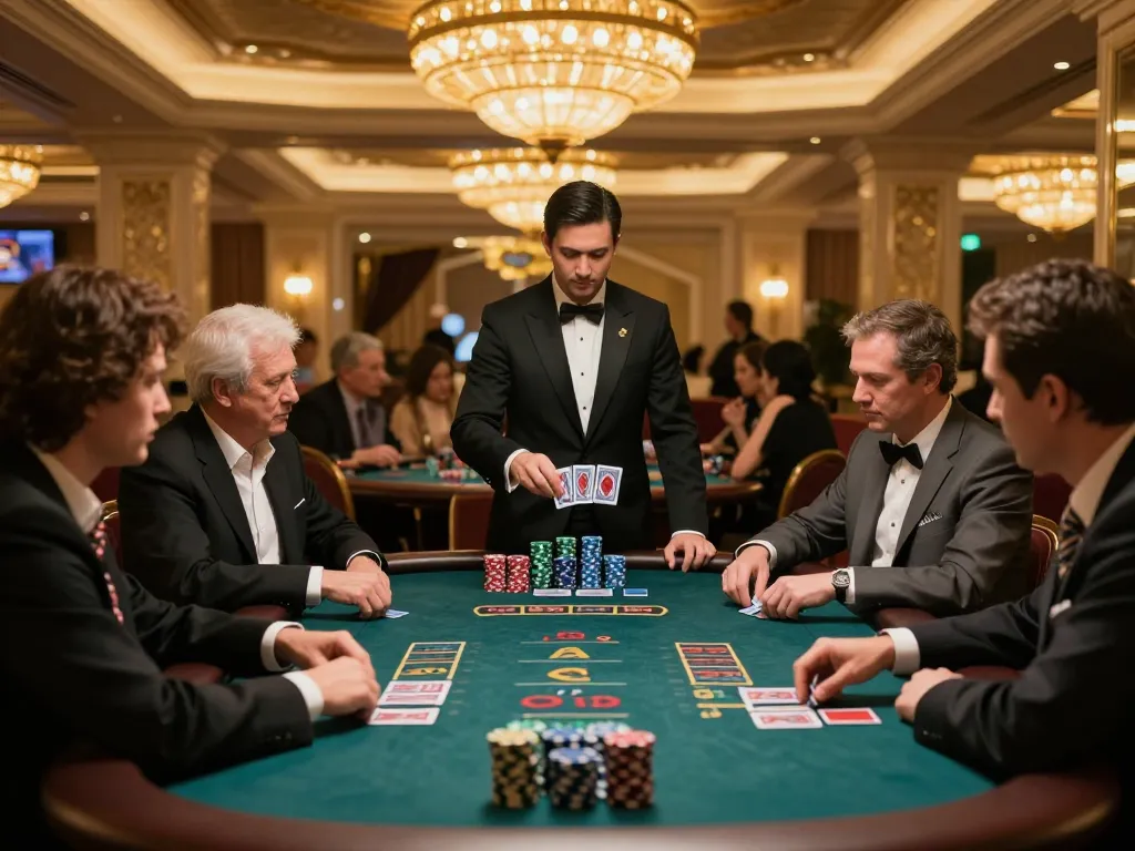 79 king players strategizing at an upscale blackjack table with vibrant casino atmosphere