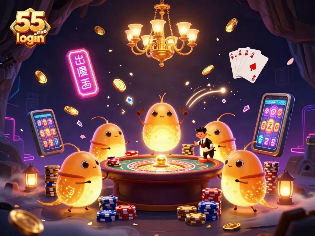 Engage with the thrilling 55 club login experience amidst a vibrant casino scene full of action and rewards.