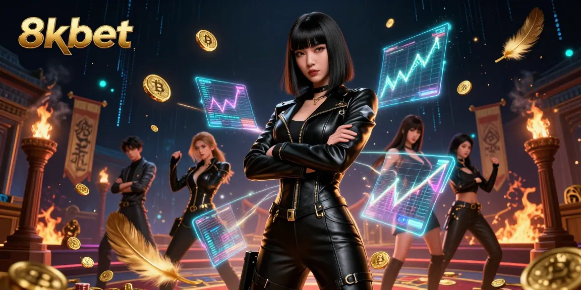 8xbet showcases thrilling gaming excitement with a stunning Asian woman amidst vibrant casino elements.