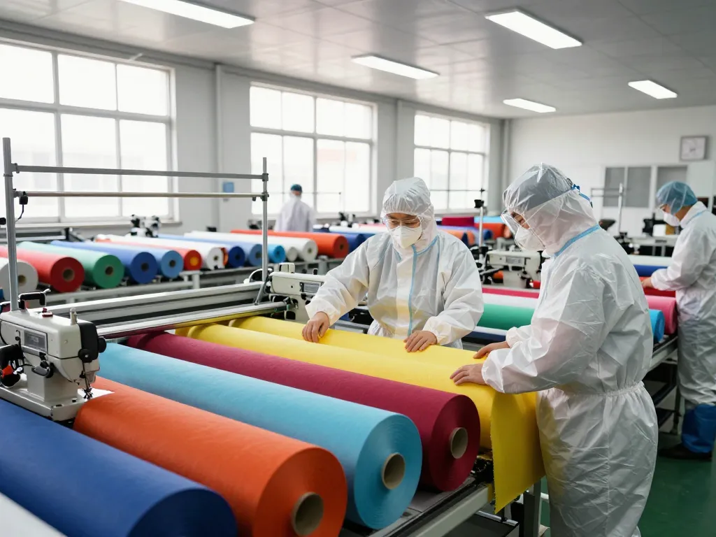 Sunwin textile manufacturing facility showcasing vibrant fabrics and teamwork.