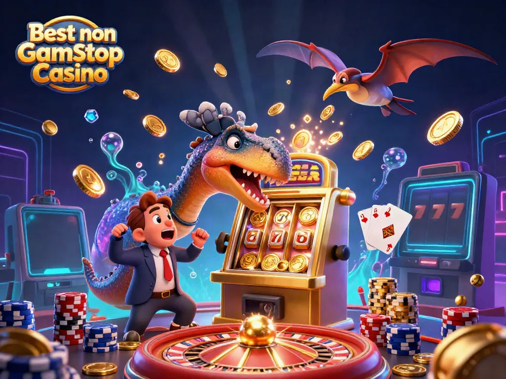 Spin the "Best non Gamstop Casino" slot machine for a chance at jackpots, featuring vibrant 3D casino action.
