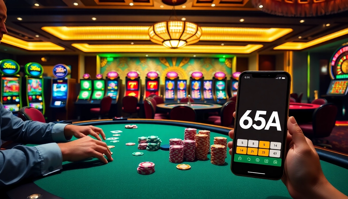 Experience thrilling gameplay at 65A, featuring vibrant casino tables and engaging slot machines.