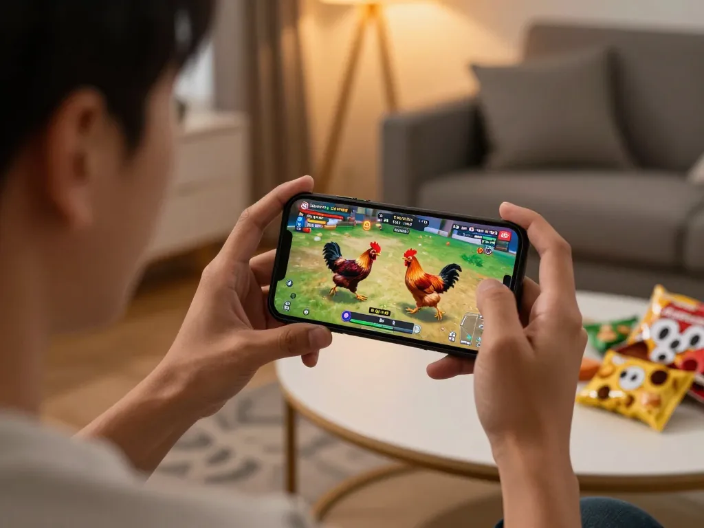 Xem đá gà trực tiếp HD trên điện thoại thông minh trong không gian ấm cúng, thưởng thức trận đấu trực tiếp.