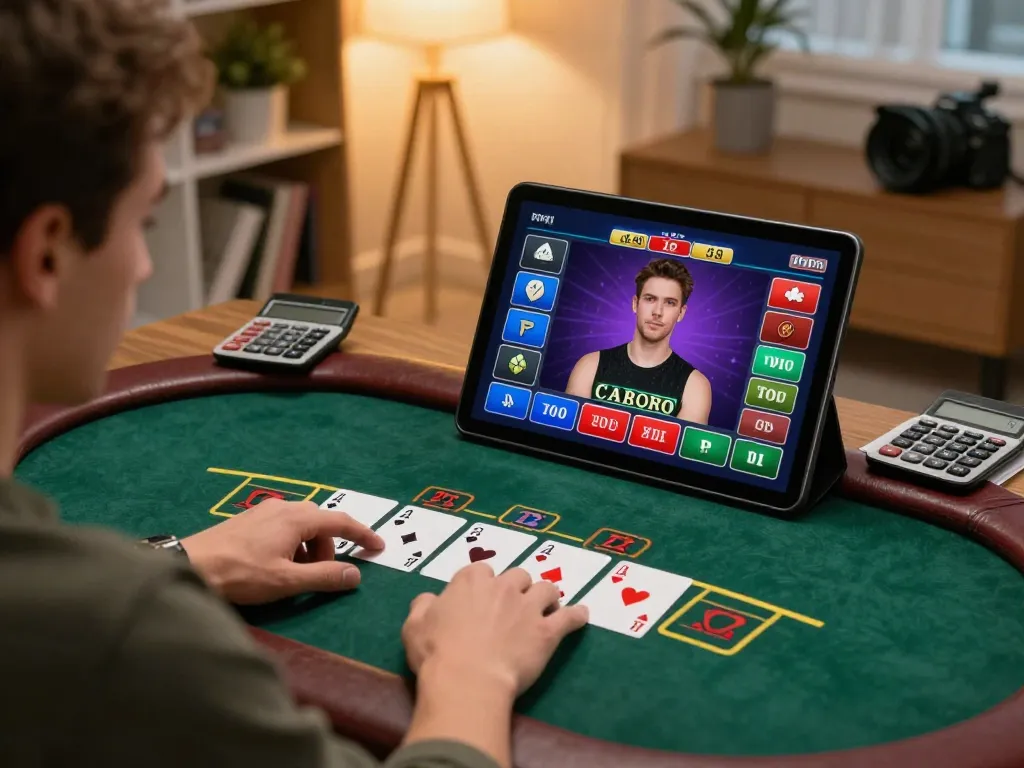 Player engaging in live blackjack on tg887 casino app, showcasing strategic gameplay in a cozy home setting