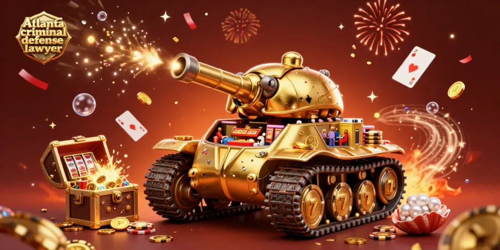 Engaging scene of a unique Atlanta criminal defense lawyer themed casino inside a golden beetle tank.