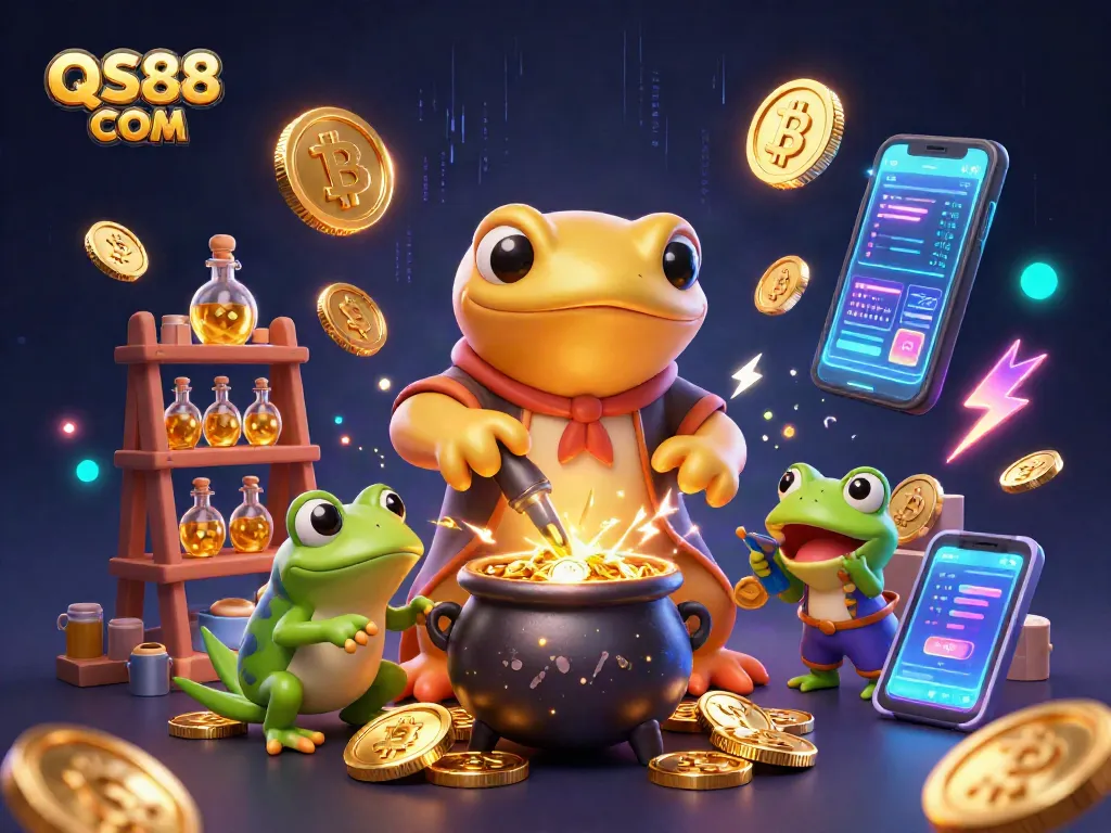 Join the thrilling action at QS88 COM with an engaging illustration of an alchemist creating gold in a casino-themed setting.