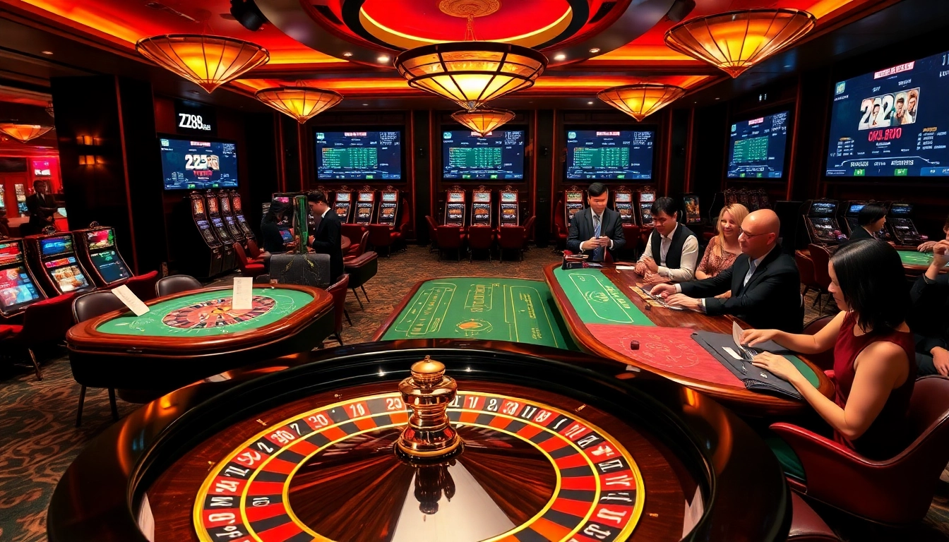 Players celebrating big wins at ZX88 casino, surrounded by thrilling gaming action and vibrant atmosphere.
