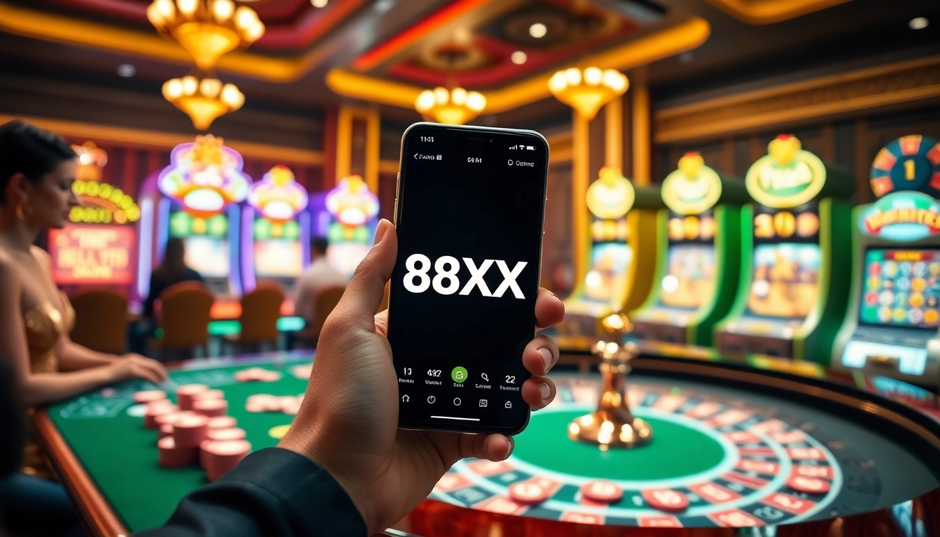 Experience thrilling online gambling with the engaging 88XX app at a vibrant casino table.