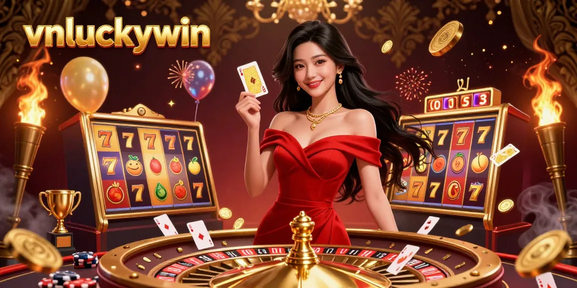 Experience thrilling gaming with vnluckywin’s elegant card playing alongside a golden roulette wheel.