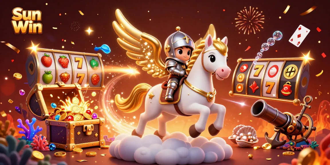 Engage in thrilling gameplay with Sun Win's vibrant celestial scene of a knight and a magical horse.