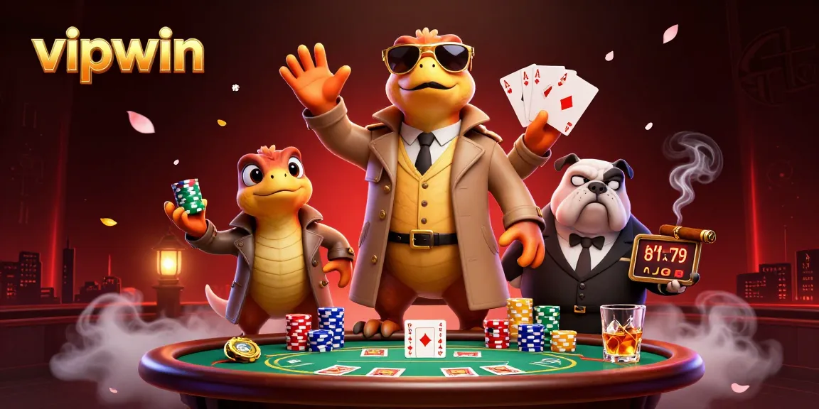 Experience vipwin gaming with raptors in a trench coat entering a lavish casino lounge.