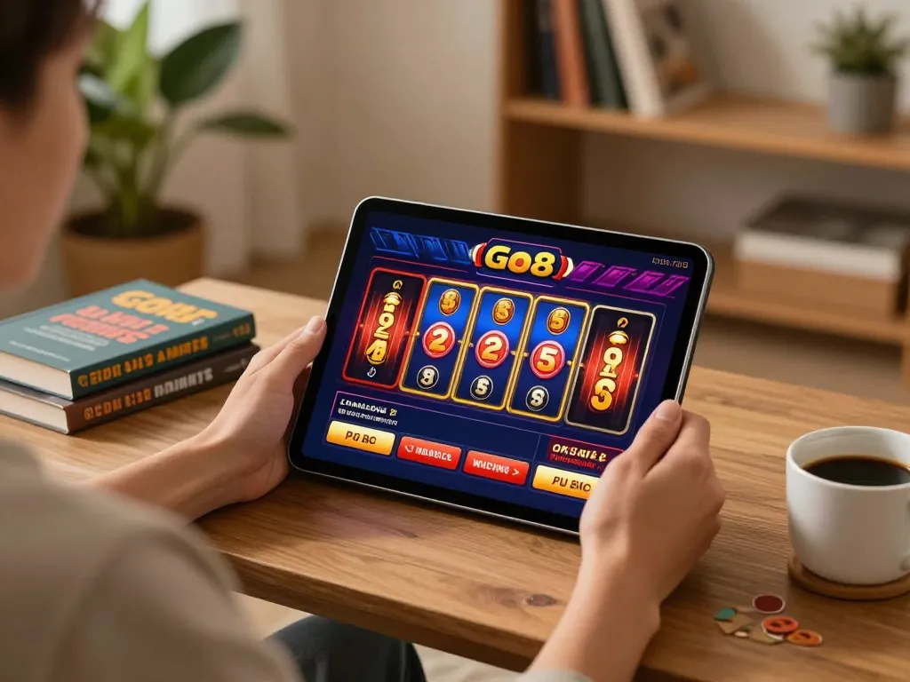 Engage in thrilling Go8 online casino gaming from a cozy setting with tablet in hand