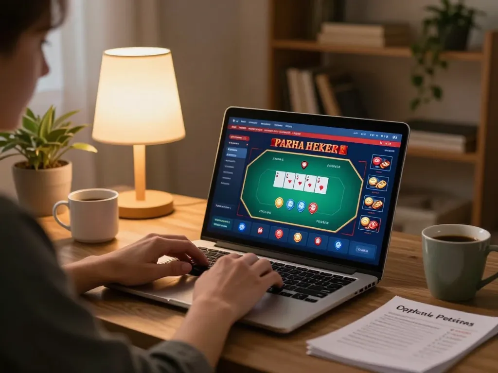 Engaging online poker session at a nhà cái online uy tín, fostering strategic thinking in a cozy home environment.