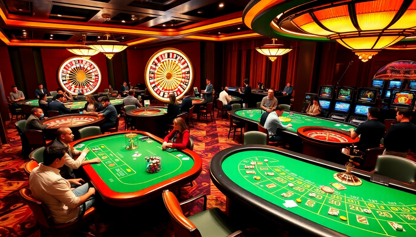 Exciting gaming scene at Nhà Cái 68VIP with vibrant tables and engaged players.