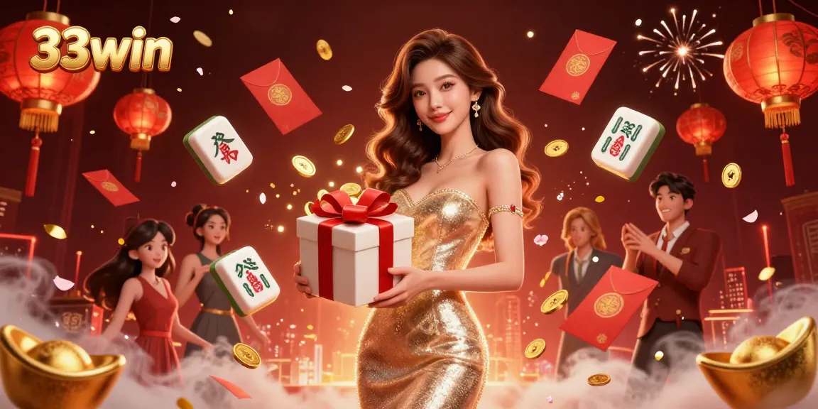 Experience excitement at 33win with a stunning casino scene featuring golden coins and festive decor.