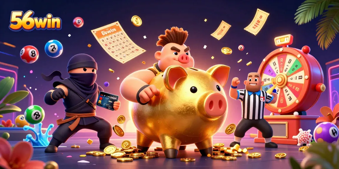 Engage with 56win's vibrant gaming atmosphere featuring a dynamic casino scene.