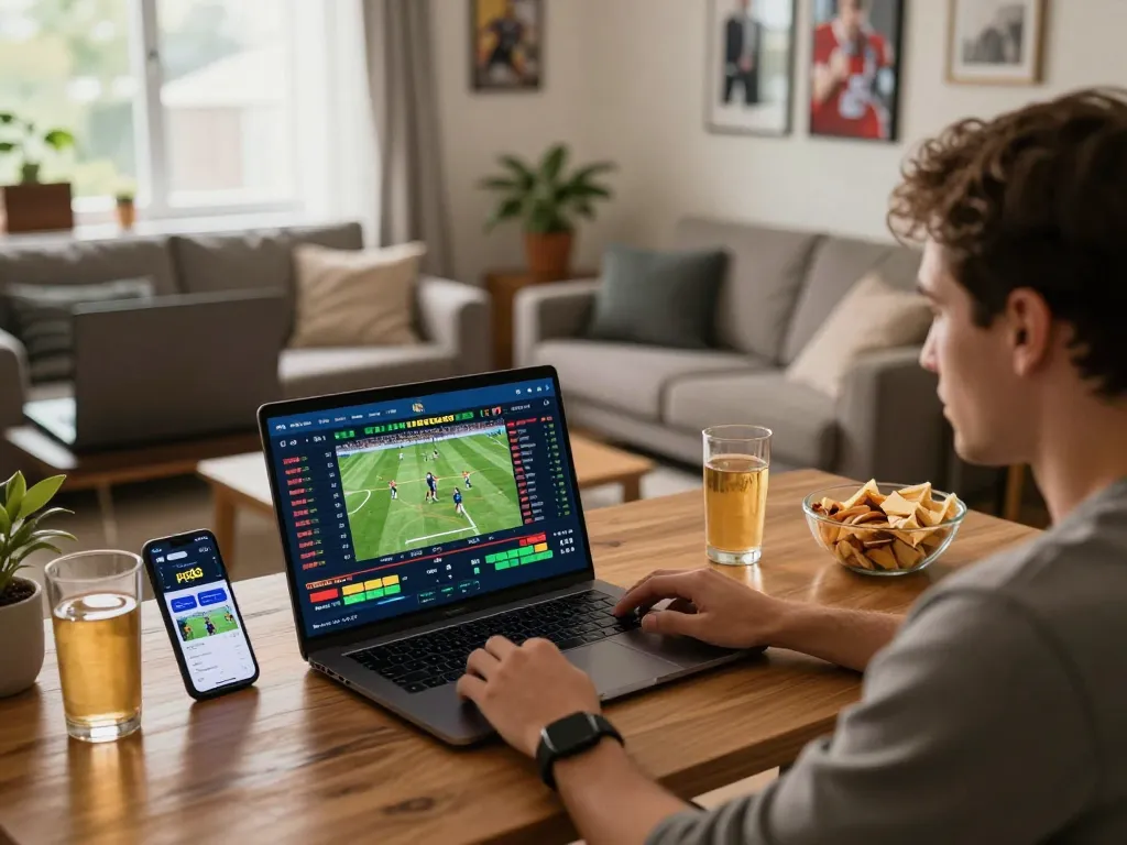 Placing bets on pg88 sportsbook app during an exciting home gaming session.